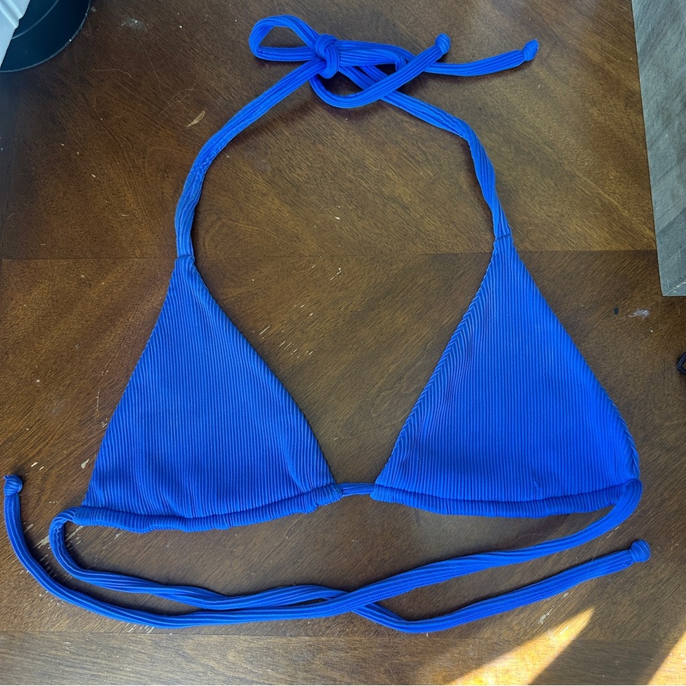 Kulani Kinis Blue Ribbed Tie Bikini Top